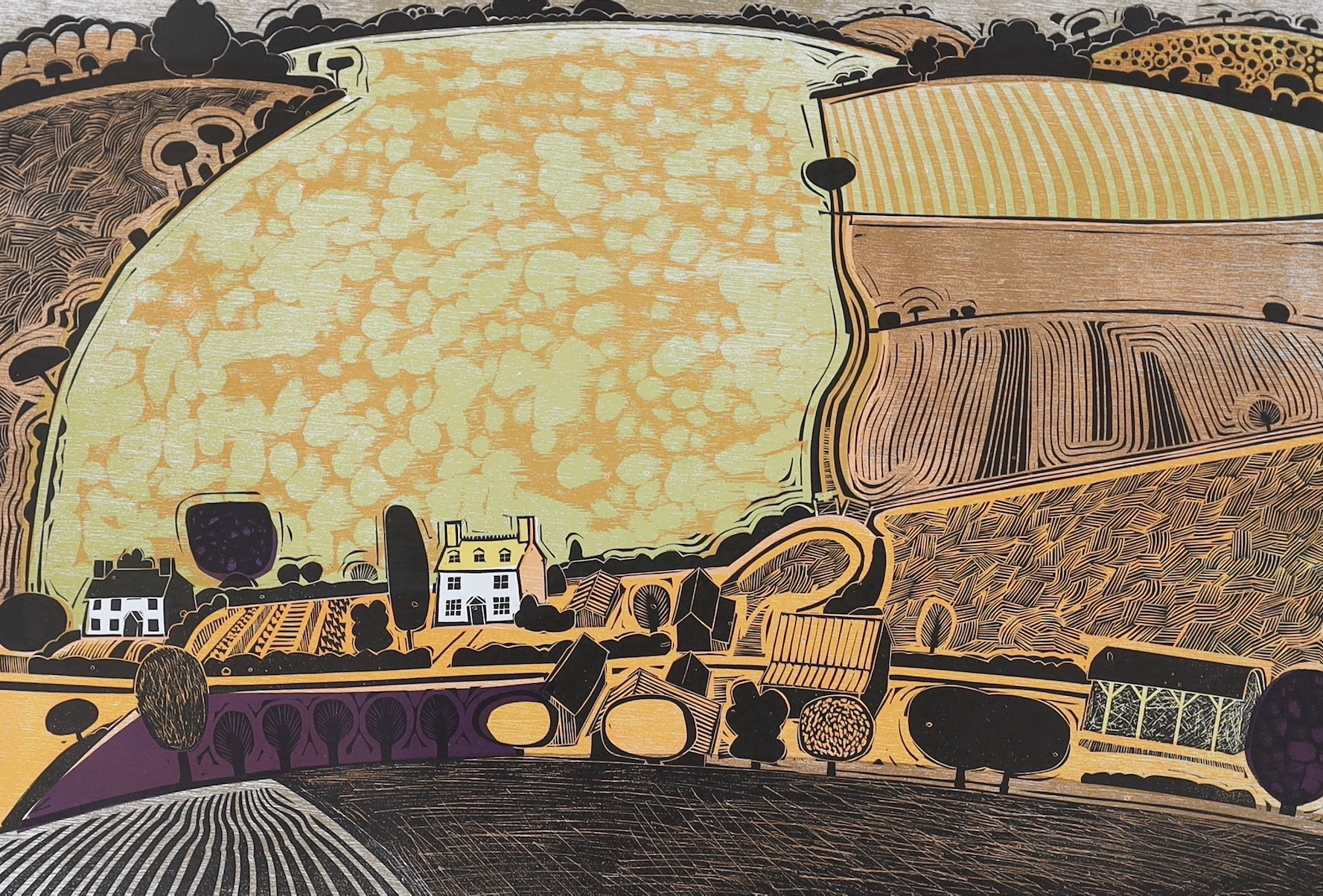 Graham Clarke (b.1947), colour blockprint, 'Big Field', 56 x 77cm, unframed